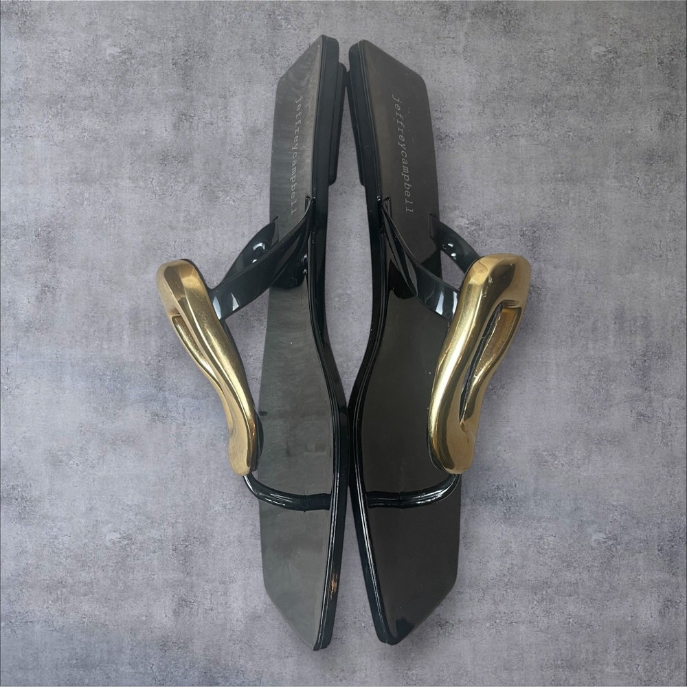 Jeffrey Campbell Black Linques Gold Ring Thong Sandals Womens 8 Flip Flop - Picture 5 of 8